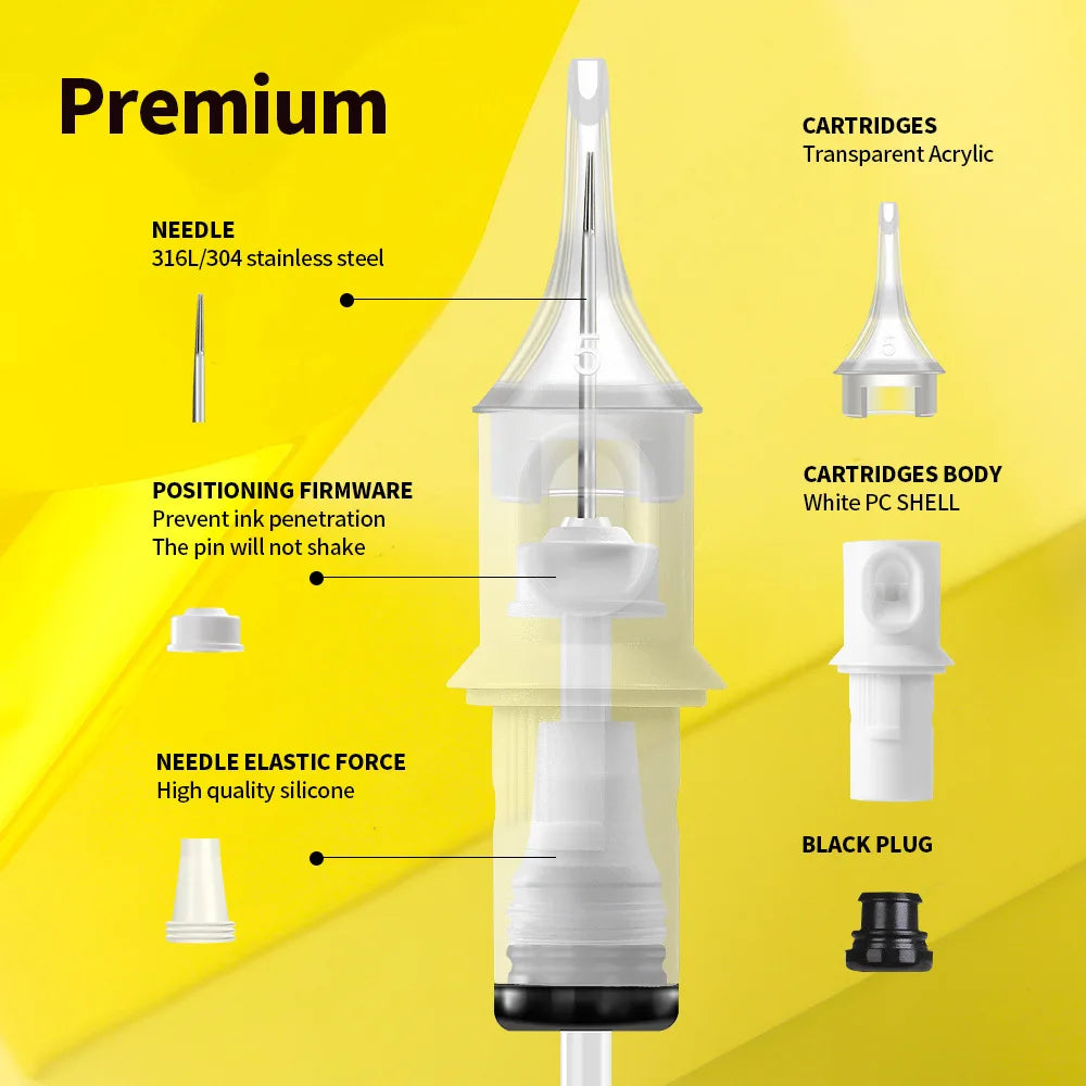 20 قطعة/صندوق خرطوشة وشم كويل للاستعمال مرة واحدة إبر معقمة مناسبة لأخصائيي الوشم المحترفين