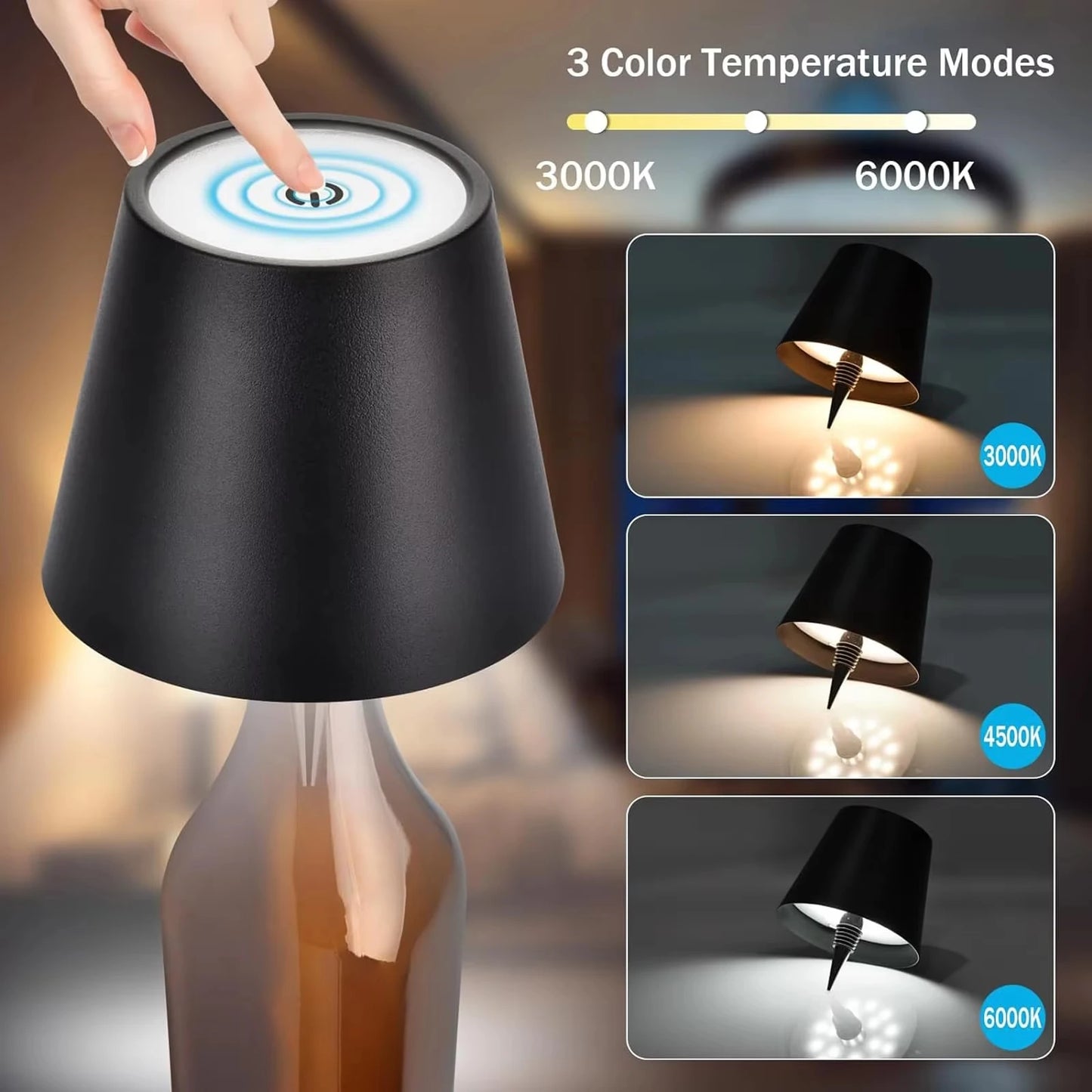 USB Charge Bottle Table Lamp Touch Control 3 Colors and Stepless Dimming Night Lamp For Restaurant Bar Wine Bottles Desk Lights