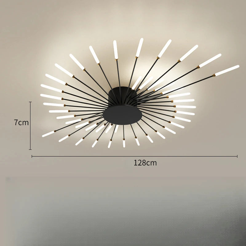 Modern Vortex Firework LED Ceiling Light for Living Room & Bedroom, Dimmable, Energy-Saving, 15-30㎡, Black/Gold