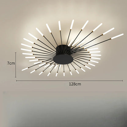 Modern Vortex Firework LED Ceiling Light for Living Room & Bedroom, Dimmable, Energy-Saving, 15-30㎡, Black/Gold