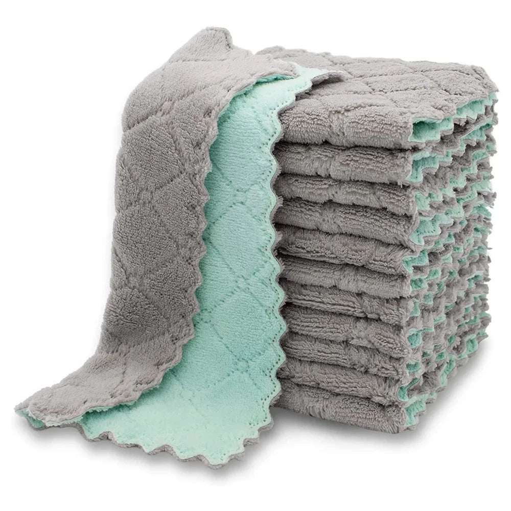 10pcs Microfiber Kitchen Cloth Dish Towels Super Absorbent Coral Velvet Dishtowels Nonstick Oil Washable Fast Drying