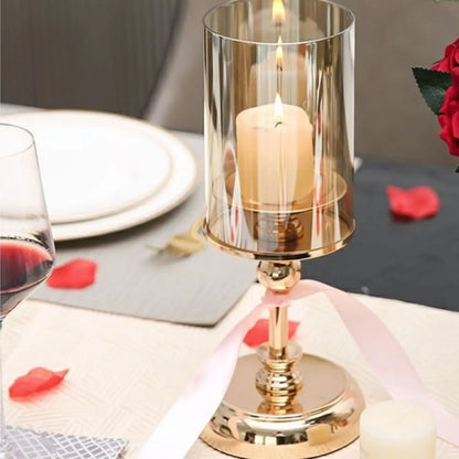 1pc Golden Glass Candle Holders for Pillar Candle Candlestick for Dining Coffee Table Wedding Events Parties Home Decor