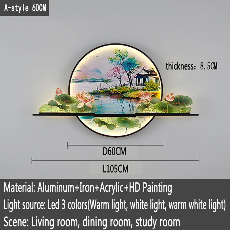 OUFULA Modern Picture Wall Light LED Chinese Creative Landscape Mural Lamp For Home Living Room Study Bedroom Decor