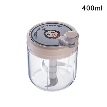 Robot culinaire vert, Gadgets de cuisine, hachoir à légumes, mélangeur, lames en acier inoxydable, hachoir manuel à traction, 200ml/400ml