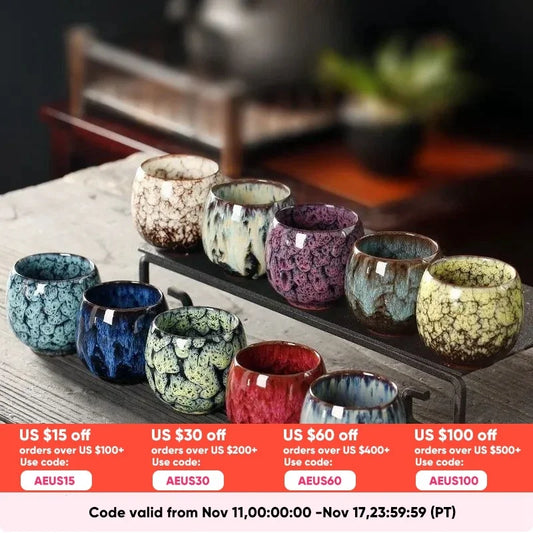 1st/1set Kiln Change China Ceramic Cup Porslin Kung Fu Tea Cups Pottery Drinkware Table Coffee Mug Wine Mugs Wholesale