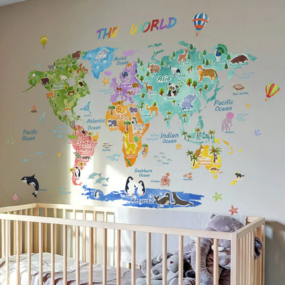 The World Animal Distribution Decorative Map for Bedroom Children's Room Livingroom Playroom and Kindergarten Decoration Sticker
