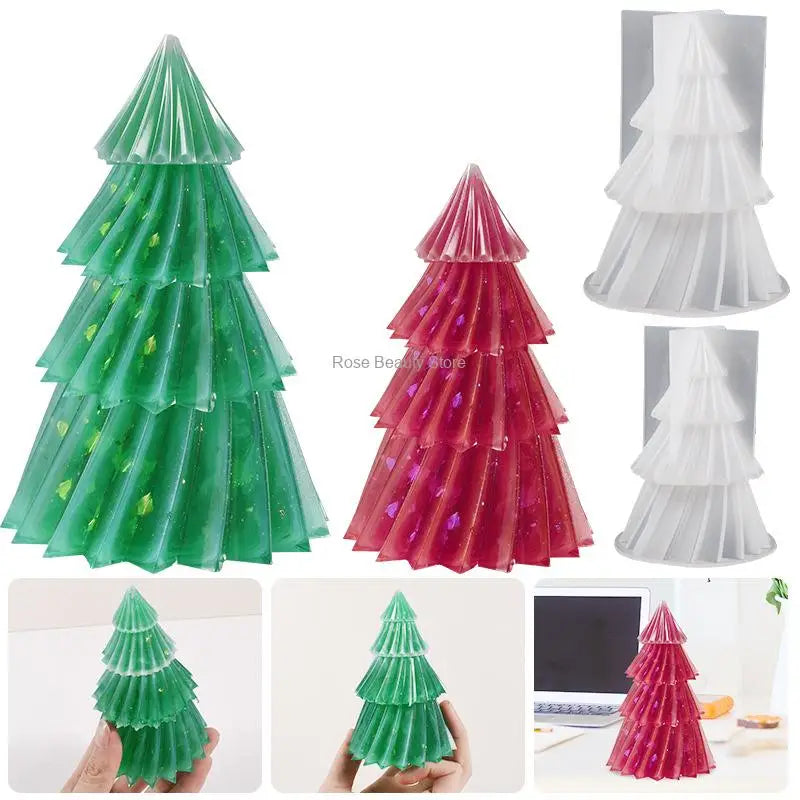 3d vánoční strom svíčka Silikonová forma Diy Christmas Candle Making Kit Ručně vyráběné mýdlo omítky pryskyřice pečení nástroje pro dovolenou dárky