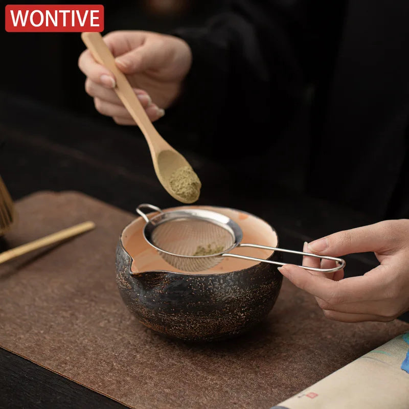 Vintage Japanese Power Yin Matcha Set Bamboo Whisk Teaspoon Ceramic Bowl Tranditional Tea Sets Home Tea-making Tools Accessories