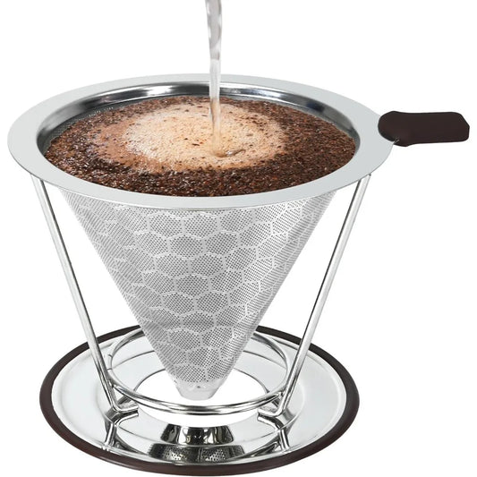 Portable Coffee Filter Stainless Steel Easy Clean Reusable Double Layer Coffee Funnel Paperless Pour Over Holder Coffee Dripper