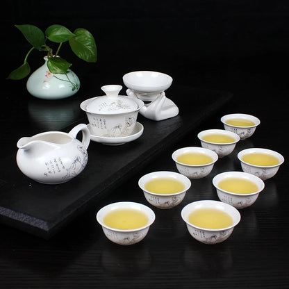 12 Pcs Travel Tea Sets Chinese Portable Ceramic Bone China teaset Gaiwan Teacup Porcelain Tea Cup The Kung Fu Teapot Set