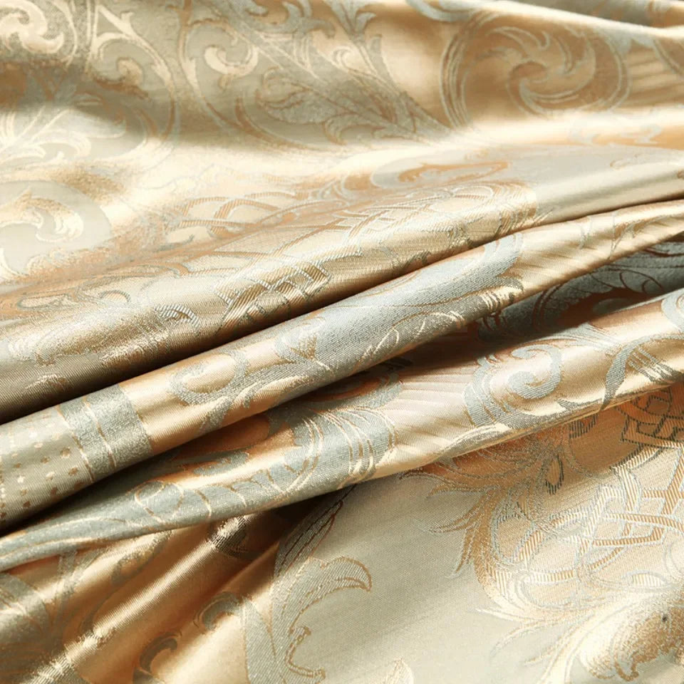 2/3pcs Luksus Jacquard Sengding Set King Size Duvet Cover Flower Golden Høj kvalitet med 2 pudebetræk （Enkelt 1 pudebetræk）