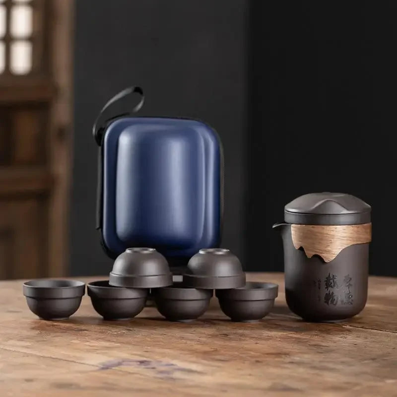 Travel Tea Set Chinese Purple Clay Sand Teaware Sets Outdoor Portable Tour Tea Cups kung fu Tea Infuser Pot Best Gift