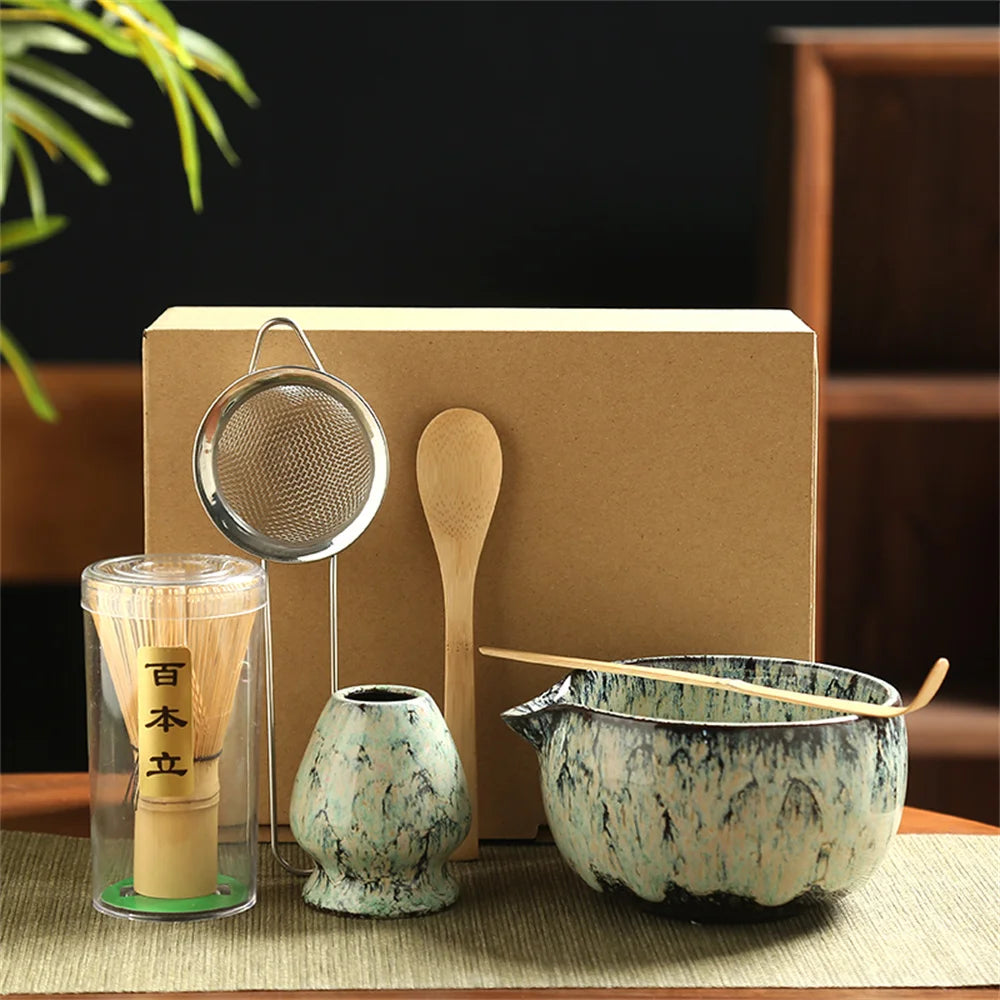 6pcs/Set Japanese Matcha Tea Set iced matcha Kit Bamboo Whisk Teaspoon Tea Sets Matcha Bowl Matcha Whisk Holder Tea-Making Tools