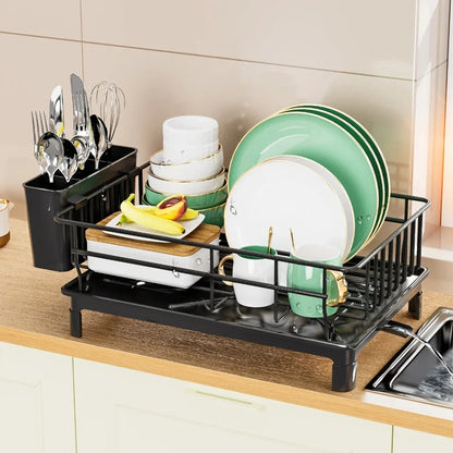 Hollow Dish Rack Kitchen Countertop Rack with Drainage Tray Multifunctional Tableware Rack Rust Resistant Durable