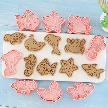 8Pcs Sea Animals Cookie Cutters Mermaid Party Baking Cookie Stamp Fish Whale Turtle Shape Biscuit Mold Kitchen Bakeware Tools