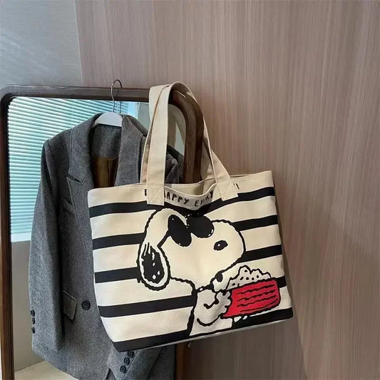 MINISO Snoopy Cute Cartoon Large Capacity Canvas Bag for Female Students To Hold Books Tote Mommy Bag