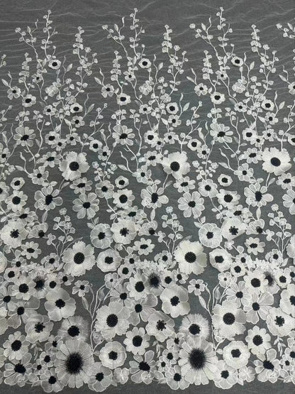 Colorful 3D Flower Lace Fabric DIY Wedding Dress Luxury Latest Three - dimensional sunflower floating soft mesh embroidery lace