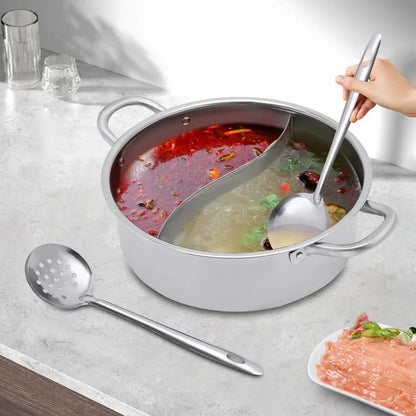Shabu Pot 304 Food Grade Stainless Steel with Lid Divider Dual Sided Cookware for Induction Cooktop Gas Stove Kitchen Cooker