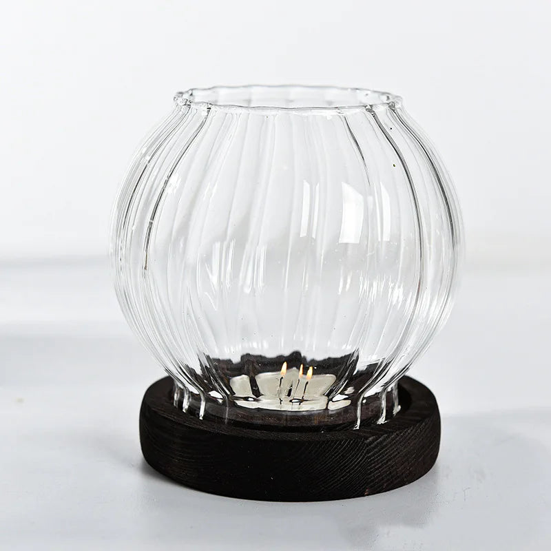 Transparent Glass Candle Holder Candlestick Retro Round Hollow Windproof Candle Holders Wedding Party Dining Table Decorations