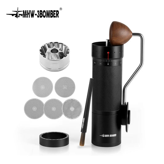 MHW-3BOMBER Manual Coffee Grinder 0.016mm/Click Conical Burr for Espresso Pour Over Adjustable Stainless Steel Barista Tool