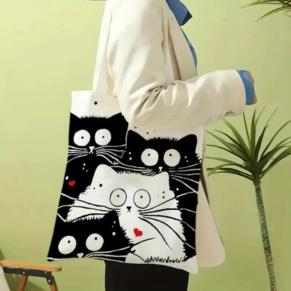 Cute Cat Shopping Grocery Reusable School Girl Gift Andeiltech Canvas Tote Bag for Women Aesthetic