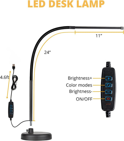 A LOOPITYS LED Desk Lamp, Swing Arm Architect Task Lamp with Long Flexible Gooseneck, 3 Color Modes, and USB Adapter