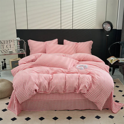 Pure Cotton Japanese Style Duvet Cover With Plaid Print  King Four Seasons Universal Bedding Cover Comfortable and Skin-friendly
