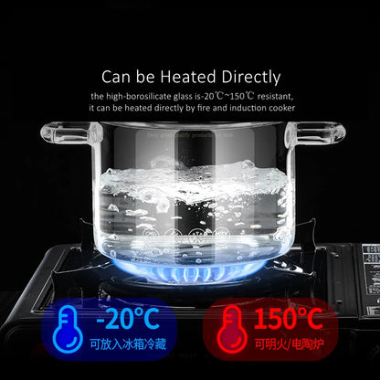 GEDO Transparent Glass Stewing Pot 1300ml and 1800ml Capacity Stockpot with Side Handle and Cover Luxury Kitchen Cookware