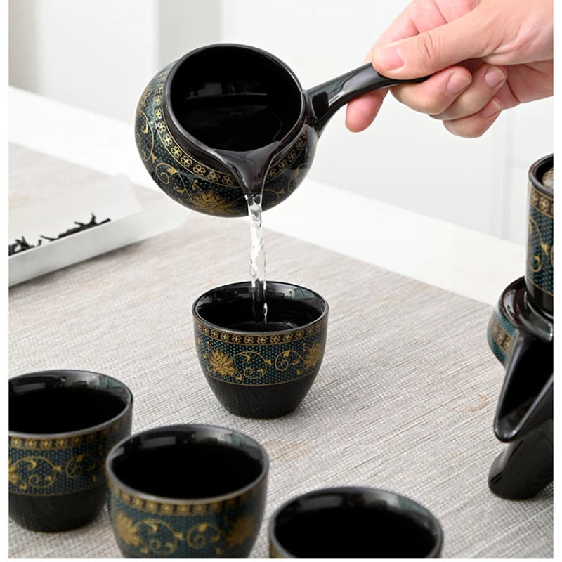 Creative Full Flower Graphite Automatic Tea Set Rotating Set Retro Ceramic Kung Fu Gift Teapot Teaware Sets