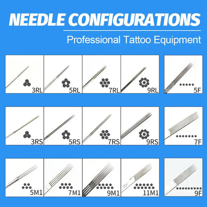 50 / 20/1 10 / 5pcs steriliséiert Tattoo Nadelen 1 3 5 9 11 13 13 14 15rl Rs M1 RTTO Nadelo Natoo-Permanent Makeup Maschinn